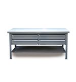 Strong Hold - T6036-4DB-KL-UHMW - Industrial Shop Table with Maple Top and 4 Key Lock Drawers