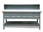 Strong Hold - T6036-RS-6DB-UHMW - Industrial Shop Table with 6 Drawers