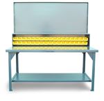Strong Hold - T7236-34B-PB - Industrial Shop Table with Pegboard Back Wall and Bins