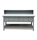 Strong Hold - T7236-RS-6DB-UHMW - Industrial Shop Table with 6 Drawers